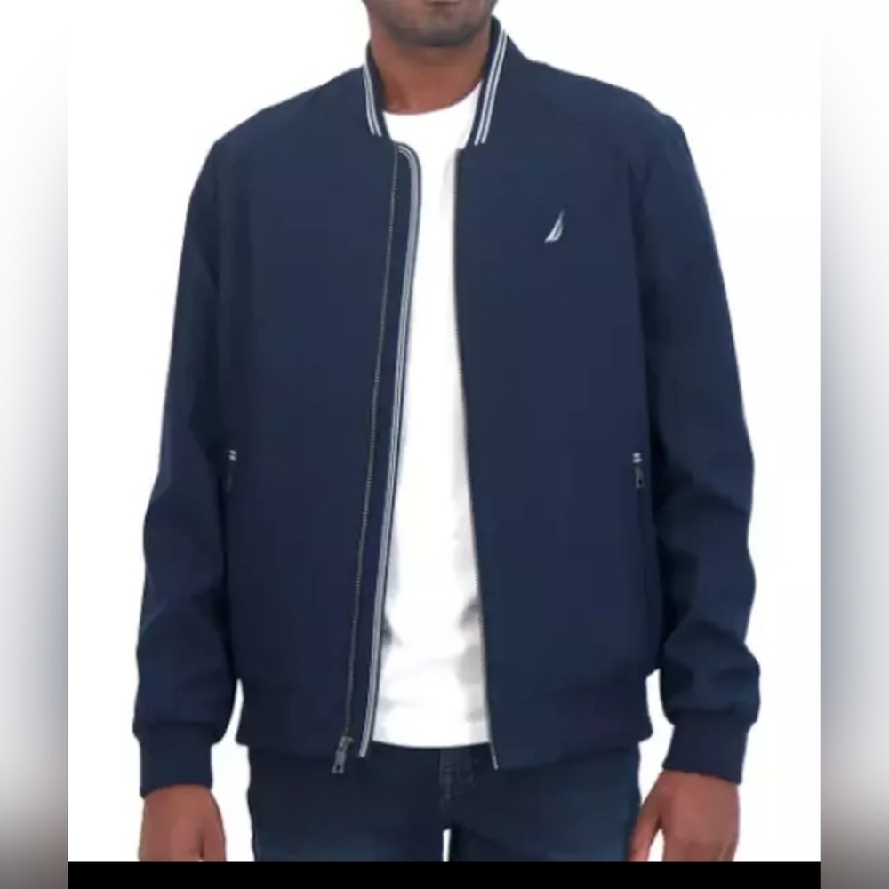Nautica Men's Water Resistant Ribbed Collar Lightweight Bomber Jacket Size S